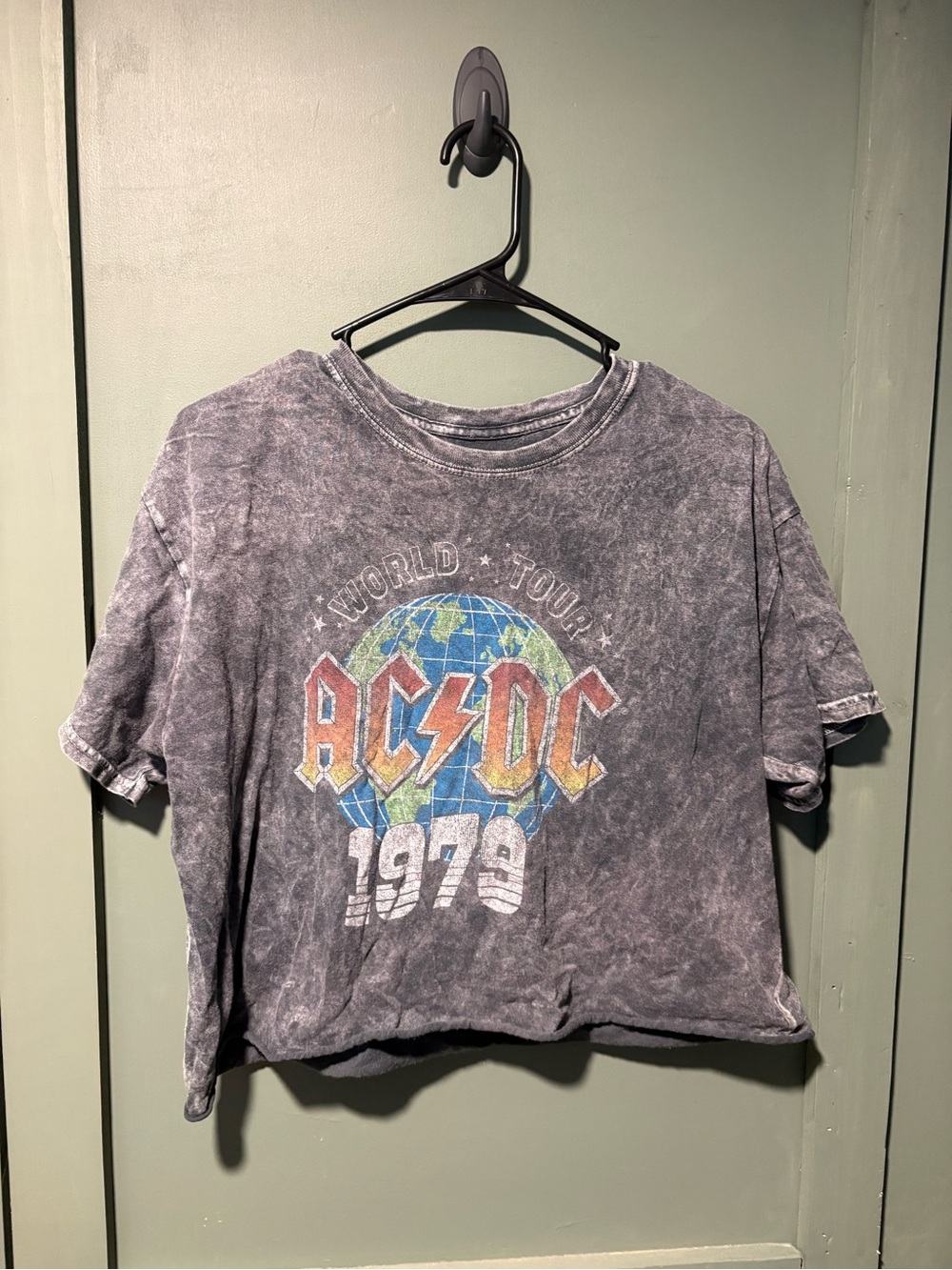AC/DC Faded Gray Mineral-Wash 1979 Globe Crop Tee